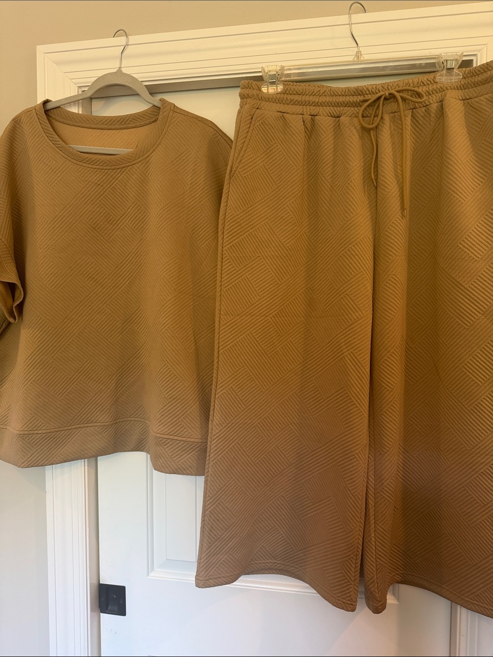 Neutral Quilted Two-Piece Set — Beige Loungewear